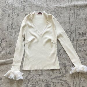 Alexander McQueen Cream Blouse with Lace Trim